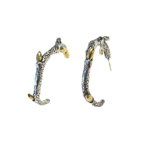 Stephen Dweck Vine Hoop Earrings, 18k YG, .925 & Dweck Diamonds - Picture 10 of 11